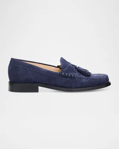 STUART WEITZMAN LOTTIE SUEDE TASSEL PENNY LOAFERS