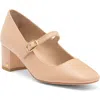 Stuart Weitzman Louise 50 Block Leather Mary Jane Pump In Golden Beige