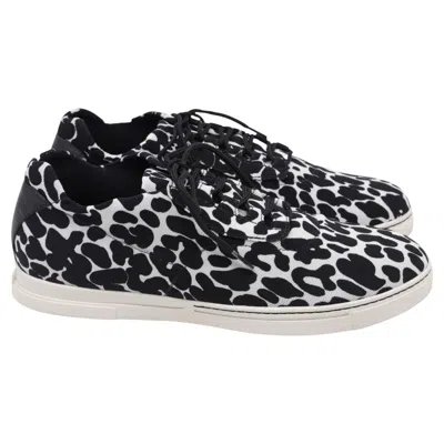 Pre-owned Stuart Weitzman Low Top Sneakers In Animal Print Canvas In Black