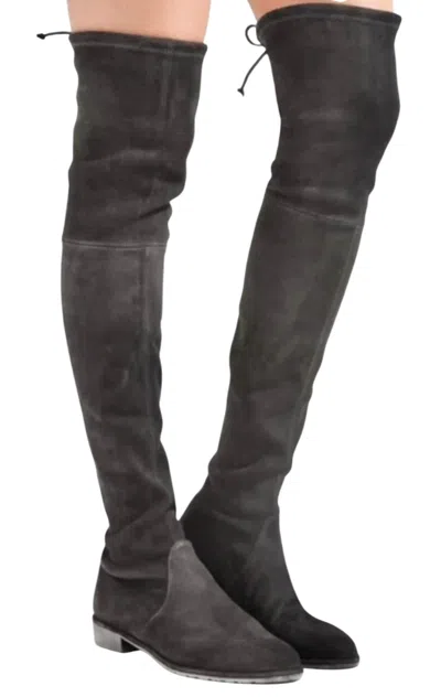 Stuart Weitzman Lowland Flat Stretch Suede Over The Knee Boots In Gray