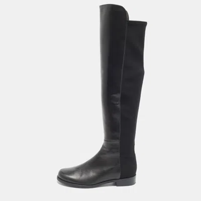 Pre-owned Stuart Weitzman Lowland Size 37.5 Black Fabric And Leather Knee Length Boots
