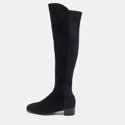 Pre-owned Stuart Weitzman Lowland Size 38 Black Fabric And Suede Knee Length Boots