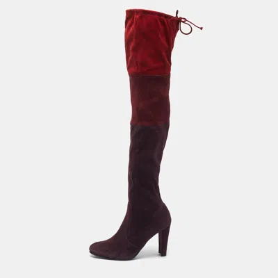 Pre-owned Stuart Weitzman Lowland Size 38 Burgundy/red Suede Knee Length Boots