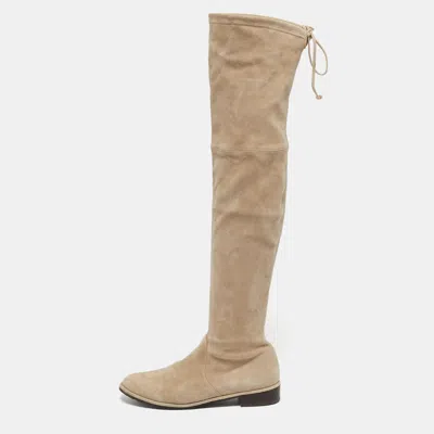 Pre-owned Stuart Weitzman Lowland Size 39.5 Beige Suede Knee Length Boots In Sand