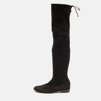 Pre-owned Stuart Weitzman Lowland Size 41.5 Black Suede Over The Knee Boots
