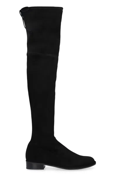 Stuart Weitzman Lowland Stretch Suede Over The Knee Boots In Black