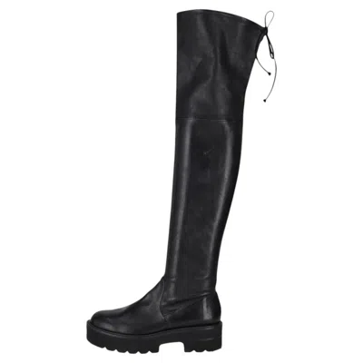 Pre-owned Stuart Weitzman Lowland Ultralift Calfskin Leather Over-the-knee Boots In Black