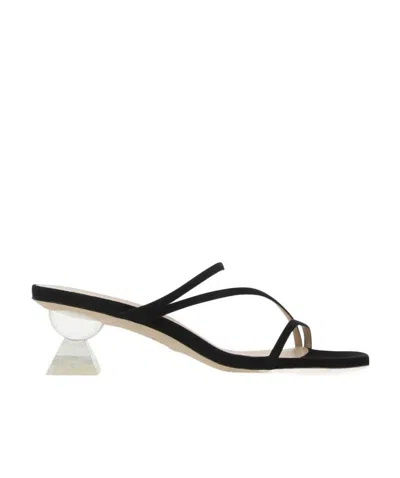 Stuart Weitzman Suede Lucite Heel Strappy Sandals In Black