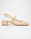 Stuart Weitzman Maeve Mesh And Leather Mary Jane Slingback Pumps In Beigebarely Beige