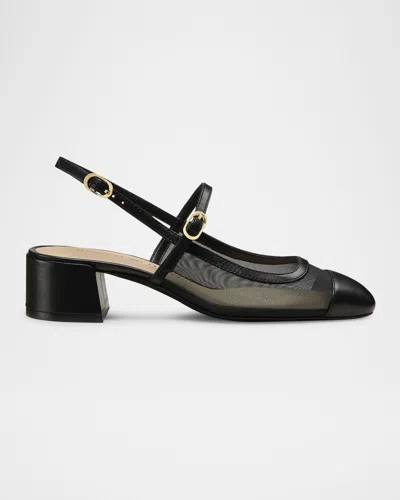 Stuart Weitzman Maeve Mesh Mary Jane Slingback Pumps In Black