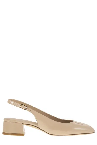 Stuart Weitzman Maeve - Lacquered Leather Slingback In Beige