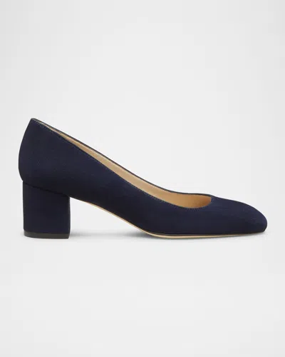 Stuart Weitzman Maeve Suede Block-heel Pumps In Nice Blue