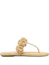 Stuart Weitzman Floral Braided Open Toe Flat Sandals