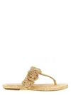 Stuart Weitzman Floral Braided Open Toe Flat Sandals In Beige