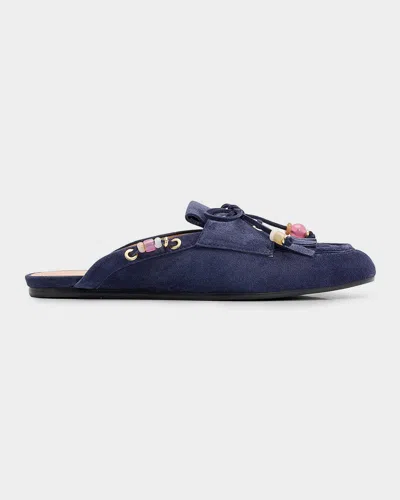 Stuart Weitzman Majorca Tinsley Suede Moccasin Mules In Blue