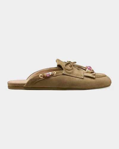 Stuart Weitzman Majorca Tinsley Suede Moccasin Mules In Brown