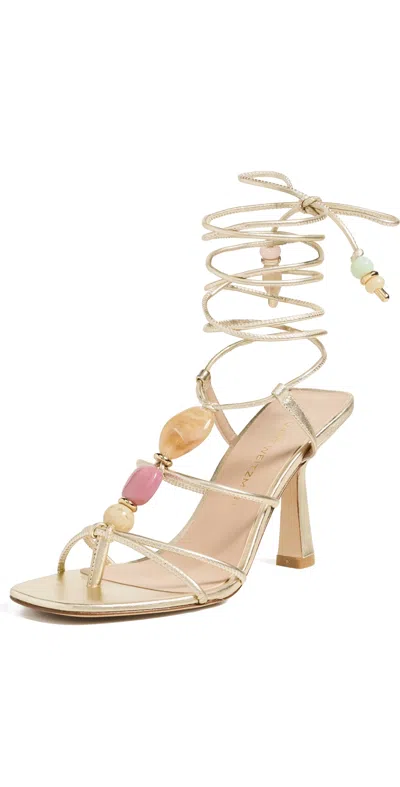 Stuart Weitzman 85mm Majorca Metallic Leather Wrap Sandals In Gold