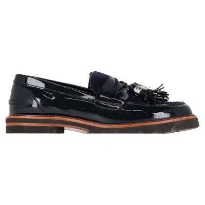 Stuart Weitzman Manila Loafers In Navy Blue Patent Leather
