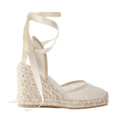 Stuart Weitzman Marguerita Grosgrain-trimmed Leather And Crocheted Wedge Espadrilles In Neutral