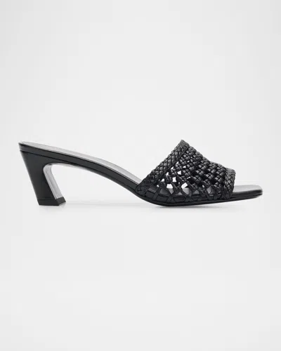 Stuart Weitzman Marina 50mm Leather Angled-heel Slide Sandals In Black