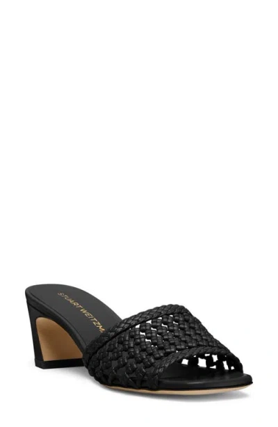 Stuart Weitzman Marina 50mm Leather Angled-heel Slide Sandals In Black