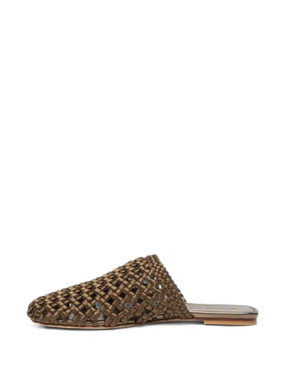 Stuart Weitzman Marina Woven Mules In Brown