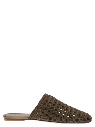 Stuart Weitzman Marina Woven Satin Mules With Pointed Toe In Green