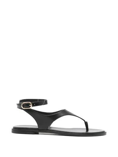 Stuart Weitzman Marley Nappa Leather Flat Thong Sandals In Black