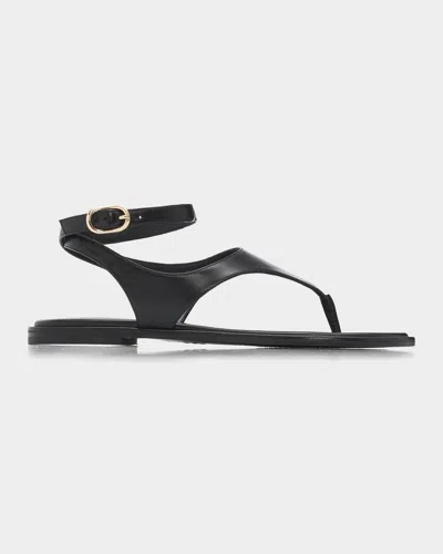 Stuart Weitzman Marley Nappa Leather Flat Thong Sandals In Black