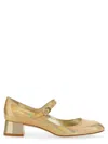 Stuart Weitzman Iridescent Effcet Leather Vivienne Mary Jane Pumps With Heel In Gold