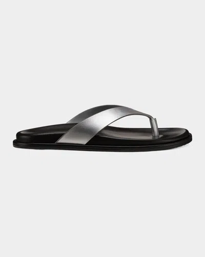 Stuart Weitzman Mary Kate Metallic Leather Thong Sandals In Black