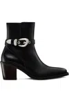 Stuart Weitzman Maven Buckle-strap Pointed-toe Boots In Black
