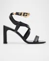 Stuart Weitzman Maven Leather Buckle Strappy Sandals