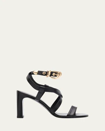 STUART WEITZMAN MAVEN LEATHER BUCKLE STRAPPY SANDALS