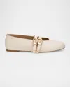 Stuart Weitzman Maven Leather Dual Buckle Mary Jane Ballerina Flats