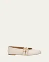 Stuart Weitzman Maven Leather Dual Buckle Mary Jane Ballerina Flats