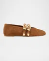 Stuart Weitzman Maven Perforated Suede Mary Jane Flats