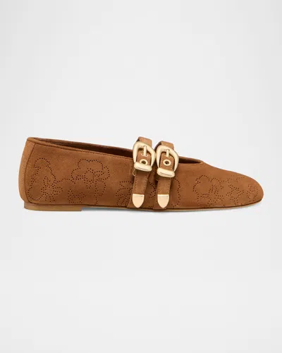 Stuart Weitzman Maven Perforated Suede Mary Jane Flats