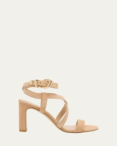 Stuart Weitzman Maven Suede Buckle Block-heel Sandals