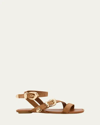 STUART WEITZMAN MAVEN SUEDE BUCKLE FLAT SANDALS