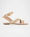 Stuart Weitzman Maven Suede Buckle Flat Sandals In Adobe