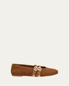 Stuart Weitzman Maven Suede Buckle Mary Jane Ballerina Flats In Multi