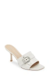 Stuart Weitzman Maverick Metallic Belt Mule Sandals In White