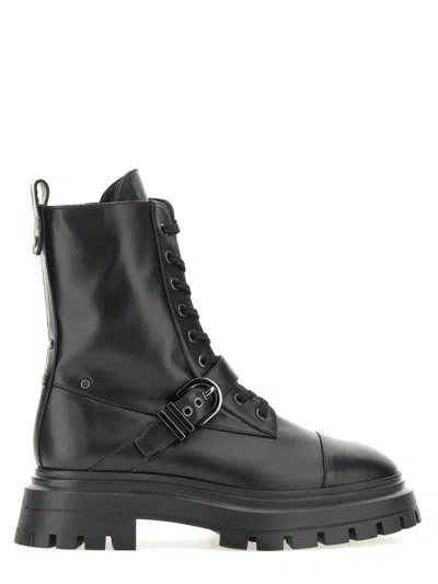 Stuart Weitzman Maverick Bedford Moto Leather Boots In Black