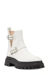 Stuart Weitzman Maverick Bedford Moto Bootie In White.