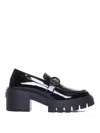 Stuart Weitzman Chunky Heel Platform Loafers In Glossy Patent Leather In Negro