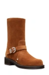 Stuart Weitzman Maverick Suede Buckle Biker Booties In Doe
