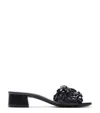 Stuart Weitzman Meadow Leather Flower Sandals In Black