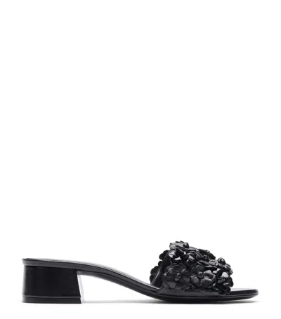 Stuart Weitzman Meadow Leather Flower Sandals In Black