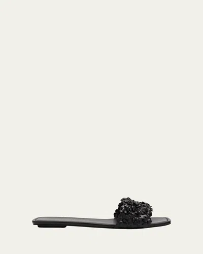 Stuart Weitzman Meadow Flower Leather Slides In Black